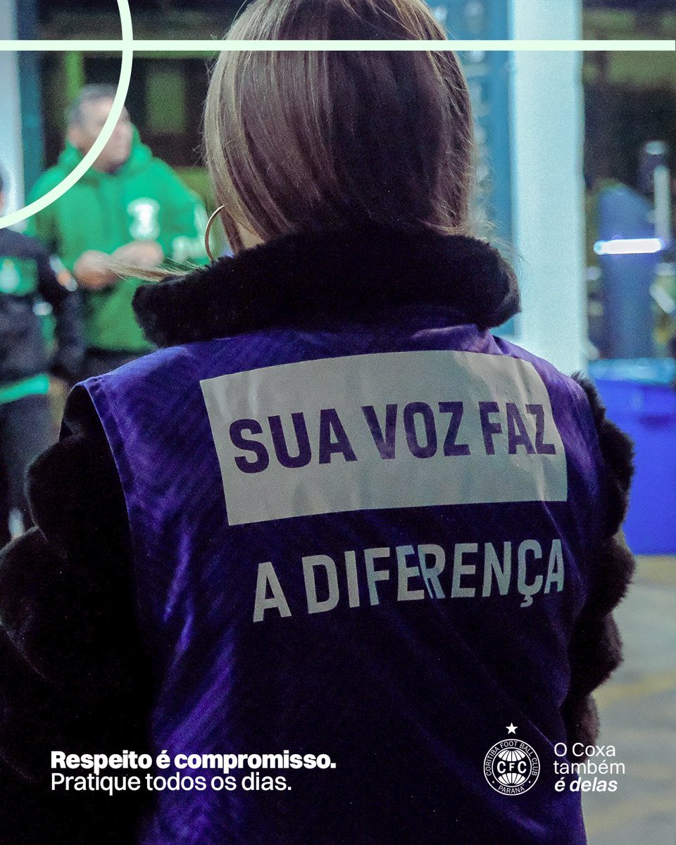 Coritiba's tweet photo. No Couto, respeito é regra.

Se você presenciar 𝐪𝐮𝐚𝐥𝐪𝐮𝐞𝐫 situação de 𝐚𝐬𝐬𝐞́𝐝𝐢𝐨 𝐨𝐮 𝐝𝐢𝐬𝐜𝐫𝐢𝐦𝐢𝐧𝐚𝐜̧𝐚̃𝐨, não se cale. Procure uma das acolhedoras com colete roxo, que estarão pelo estádio para atender e orientar torcedores.

Sua voz faz a diferença.
O Coxa também é delas. 💜