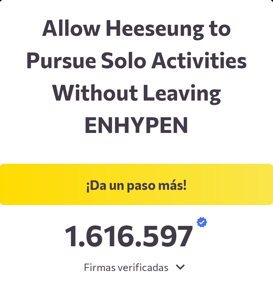 🗣️ENGENE!‼️ A punto de llegar a 1'7M de firmas!! Estamos también muy cerca de 2M!! No paréis de firmar! 

📎c.org/dnNNJHzRGD

ENHYPEN IS SEVEN!
<a href="/BELIFTLAB/">BELIFT LAB</a>
희승이를 다시 엔하이픈으로 되돌리다!
#엔하이픈은_일곱이다
#엔하이픈은_7명이다
#엔하이픈_일곱을_지켜
#빌리프랩_설명해라