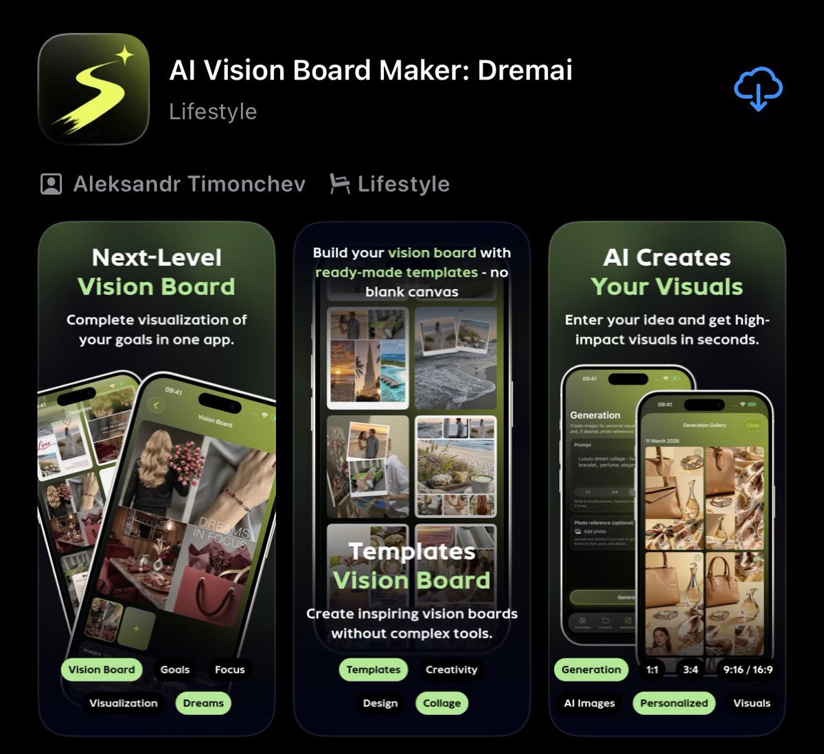 bestappsdev's tweet photo. We just launched DremAI, our 15th app and most personal project yet. It is designed to give your dreams a tangible form through AI-powered visualization and all-in-one vision boards.

See yourself in the image of your ideal future and keep your goals in sight. Your aspirations deserve to take shape. 
Download DremAI today and start turning your vision into reality! 👆