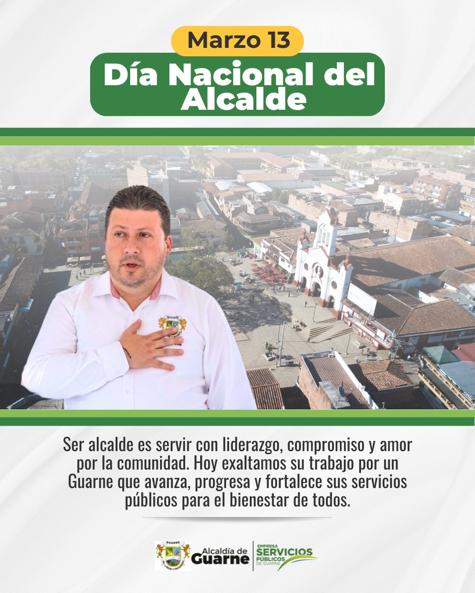 e_guarne's tweet photo. Hoy reconocemos la labor de quienes asumen con compromiso la responsabilidad de liderar y trabajar por el bienestar de su comunidad.

👏Gracias por trabajar cada día por un Guarne que avanza, progresa y construye un mejor futuro para su gente.

#DíaNacionalDelAlcalde #Guarne https://t.co/hwKOXxQECo