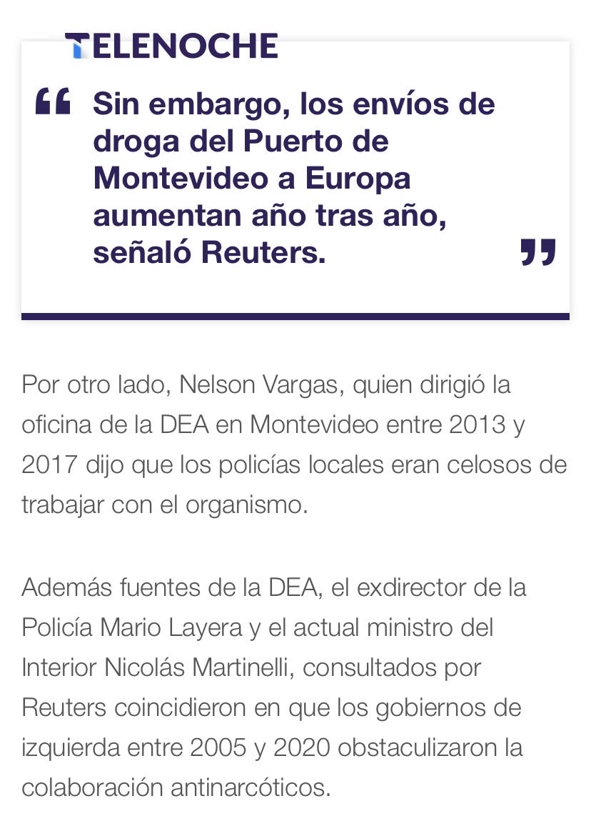 Según la DEA, entre el 2005 y 2020 la Policía de los gobiernos de izquierda, el Frente Amplio, obstaculizaron permanentemente información a la DEA. Dejo acá el informe: