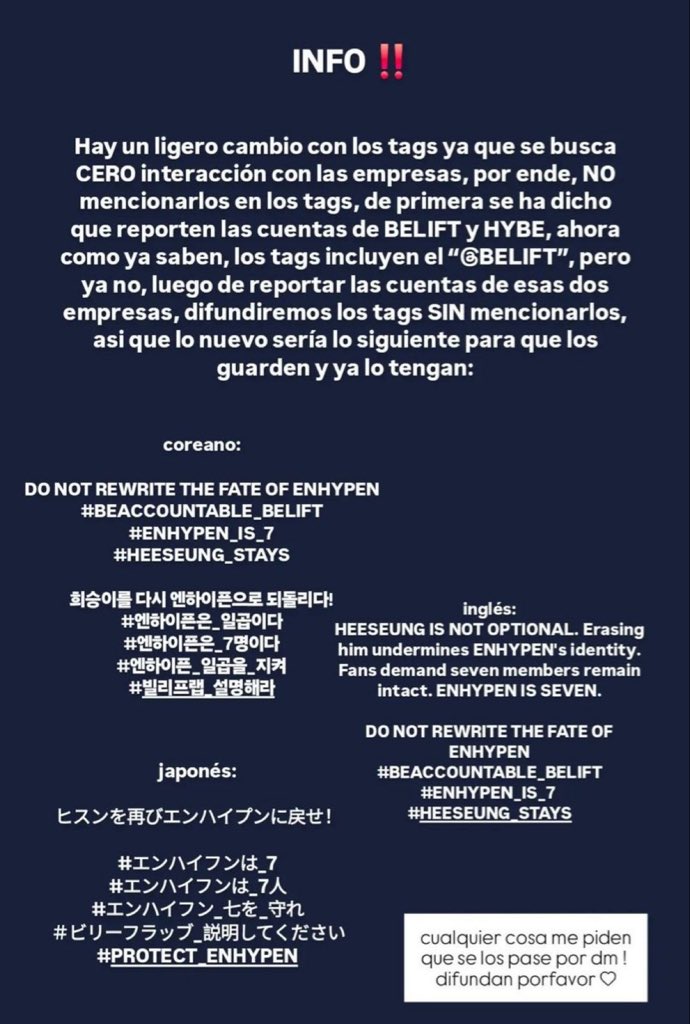 ‼️‼️

DO NOT REWRITE THE FATE OF ENHYPEN #BEACCOUNTABLE_BELIFT
#ENHYPEN_IS_7
#HEESEUNG_STAYS

희승이를 다시 엔하이픈으로 되돌리다!
#엔하이픈은_일곱이다
#엔하이픈은_7명이다
#엔하이픈_일곱을_지켜
#빌리프랩_설명해라