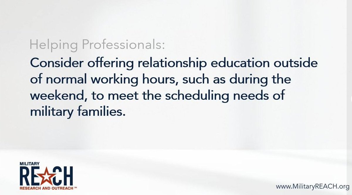 MilitaryReach's tweet photo. Relationship edu can help couples develop strong skills. In this study, married Service members &amp; their spouses participated in a weekend retreat, &amp; preliminary evidence showed improvements in skills like communication &amp; conflict resolution. #MilitaryREACH
https://t.co/DvSxiMTnAL https://t.co/KlVea9b93j