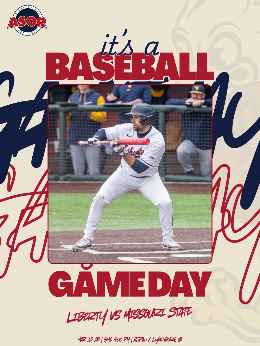 ASeaofRed's tweet photo. CUSA OPENER ‼️

Liberty Baseball opens conference play with Missouri State. First pitch in under 10 minutes. 🫡

#BeatMOST #Fanem 🔥 https://t.co/G30ygF4zTm