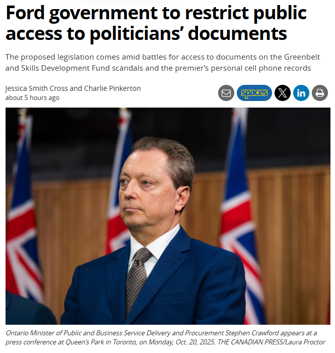 radiogirl985's tweet image. "The proposed legislation comes amid battles for access to documents on the Greenbelt and Skills Development Fund scandals and the premier’s personal cell phone records." 
cambridgetoday.ca/local-news/for…
#ONpoli #DougFordIsCORRUPT #DougFord #democracy #Transparency #taxpayers #money