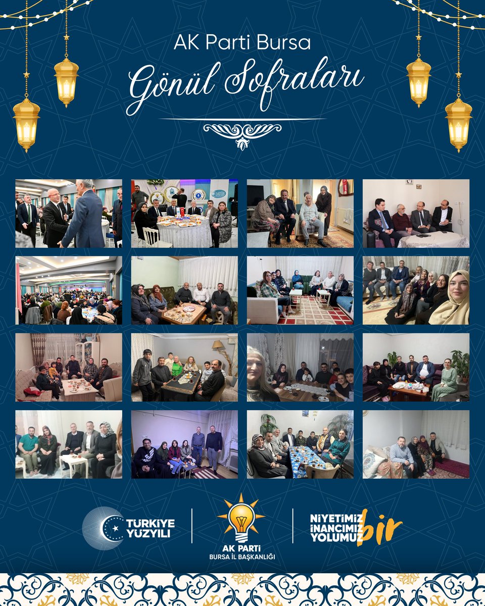 Bizimkisi; paylaştıkça bereketlenen, dualarla anlam bulan, muhabbetle çoğalan #GönülSofrası…🌙

Teşkilatımız ile hane hane hemşehrilerimizle biriz, beraberiz. ✨

#MilletimizleYolumuzBir
#AKBursaSahada

<a href="/davutgurkan/">Davut Gürkan</a> 
<a href="/abuyukgumus/">Ahmet Büyükgümüş</a> 
<a href="/drbetulsayan/">Dr.Betül Sayan Kaya 🇹🇷</a>