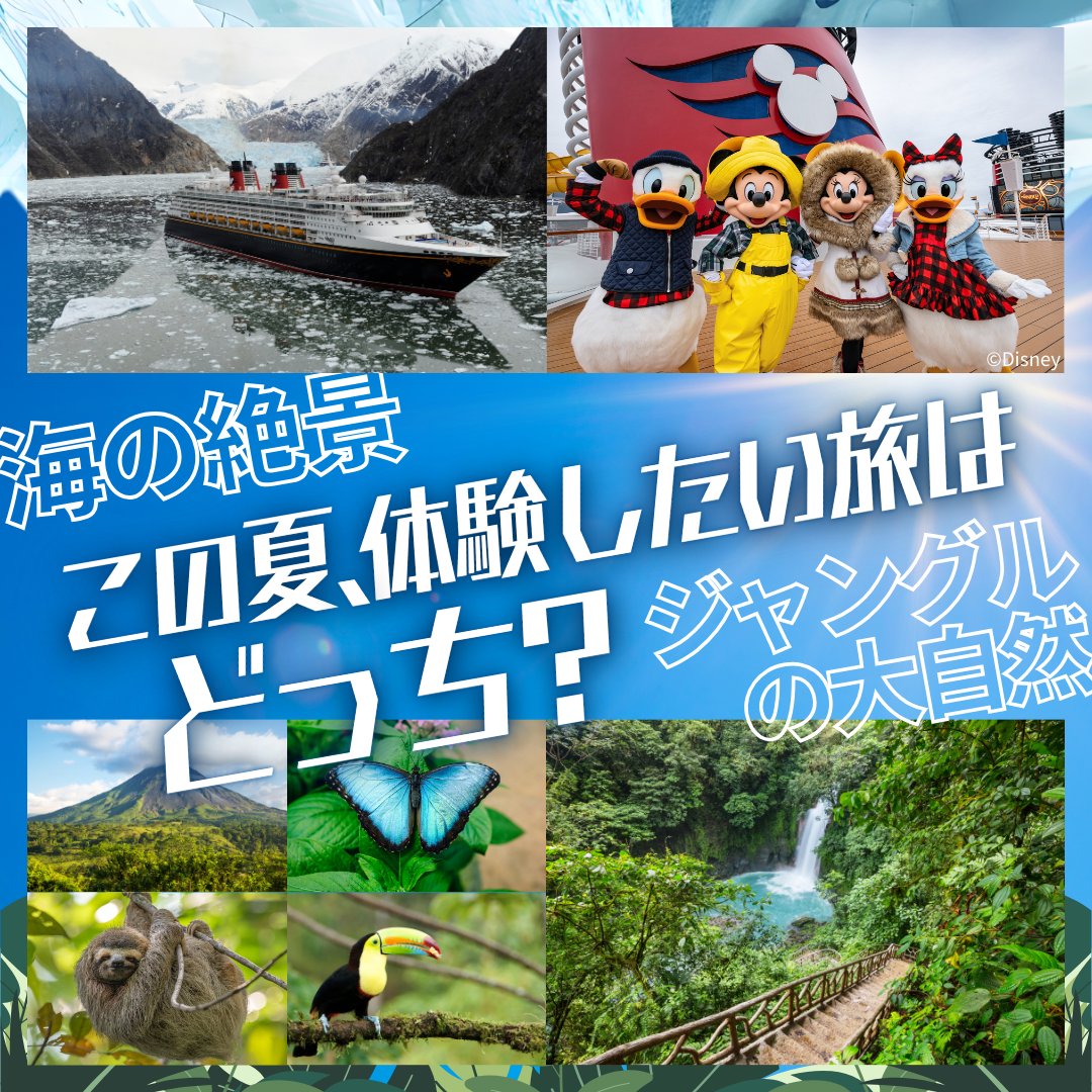 AmnetNY's tweet photo. 🌊🌿【海かジャングルか】夏の絶景体験！
アラスカクルーズ vs コスタリカ

ディズニー・クルーズライン アラスカ航路、大自然を満喫するコスタリカ。
どちらもおすすめシーズン間近！

▶︎ 詳しくはこちら
https://t.co/uVqsuTF091

#旅行 #ディズニークルーズ #アラスカ #コスタリカ #アムネット https://t.co/XGsURsAOid