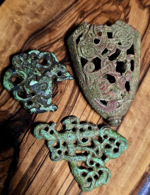 _Treasure_Kings's tweet image. Lucky steps in UK 🇬🇧 soil! 
Detectorist Louie Watt just walked over #Viking artifacts:
- Urnes open-work brooch (beast design)
- Jelling style sword chape
- Urnes ring-and-dot brooch

Which one hits hardest for you?
#metaldetecting #UK