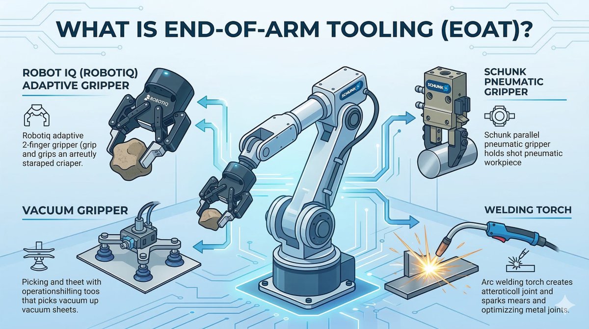 ATANRobotics's tweet photo. Your robot arm is only half the story. The tool at the end does the real work. 

Learn how EOAT shapes efficiency, precision, and safety in manufacturing.

Full guide: https://t.co/uatyNHPOIn 

#robotics #automation #manufacturing #EOAT https://t.co/L6ZFtspv9F