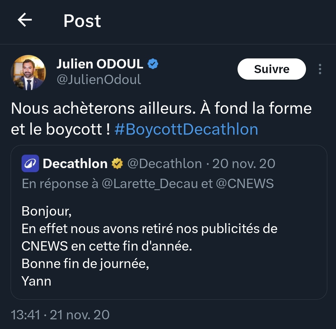 artiom75's tweet photo. @JulienOdoul Seu le délinquant Odoul peut décider quelle enseigne on a le droit de boycotter https://t.co/jOhTRH0pmg