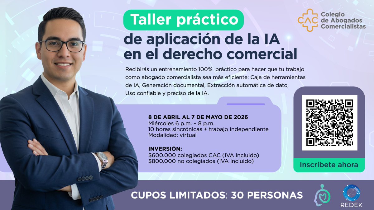Abogcom's tweet photo. ¡No te pierdas la oportunidad de potenciar tus habilidades!

El colegio de abogados comercialistas ha preparado esta  gran invitación al "Taller practico aplicacion de la IA en el derecho comercial"
@PaulaVejaranoR 
https://t.co/xN7SrE1iZw
https://t.co/mXQtdFs1Dg https://t.co/pJwcoZWQjA