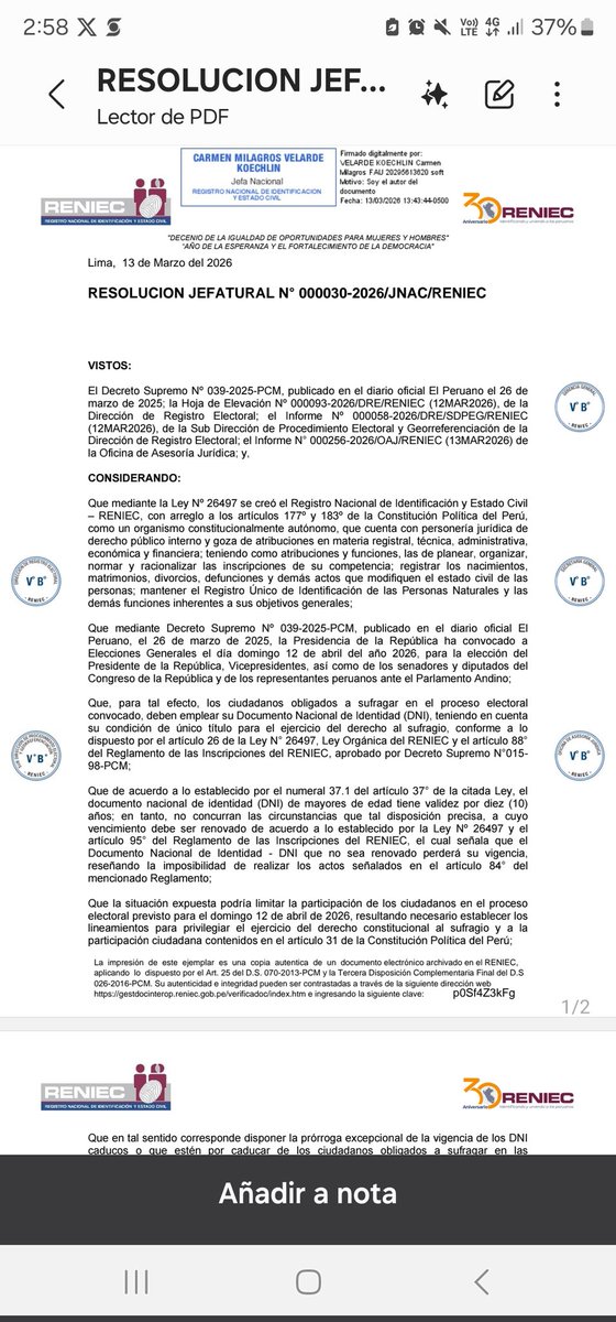 CatalinaQuinto_'s tweet photo. Comparto aquí la resolución. Ojo la medida solo se aplica para votar, para cualquier otro trámite debes tenee tu DNI vigente. #DirectoEnDirecto https://t.co/tcvPzD247B