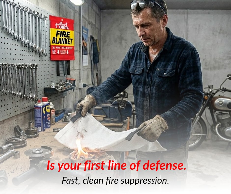 When a project in the garage or a meal in the kitchen takes a dangerous turn, every second counts. 

The Mart Cobra Fire Blanket is designed for those "now or never" moments. No messy foam, no complicated pins—just pull the tabs and smother the flames.