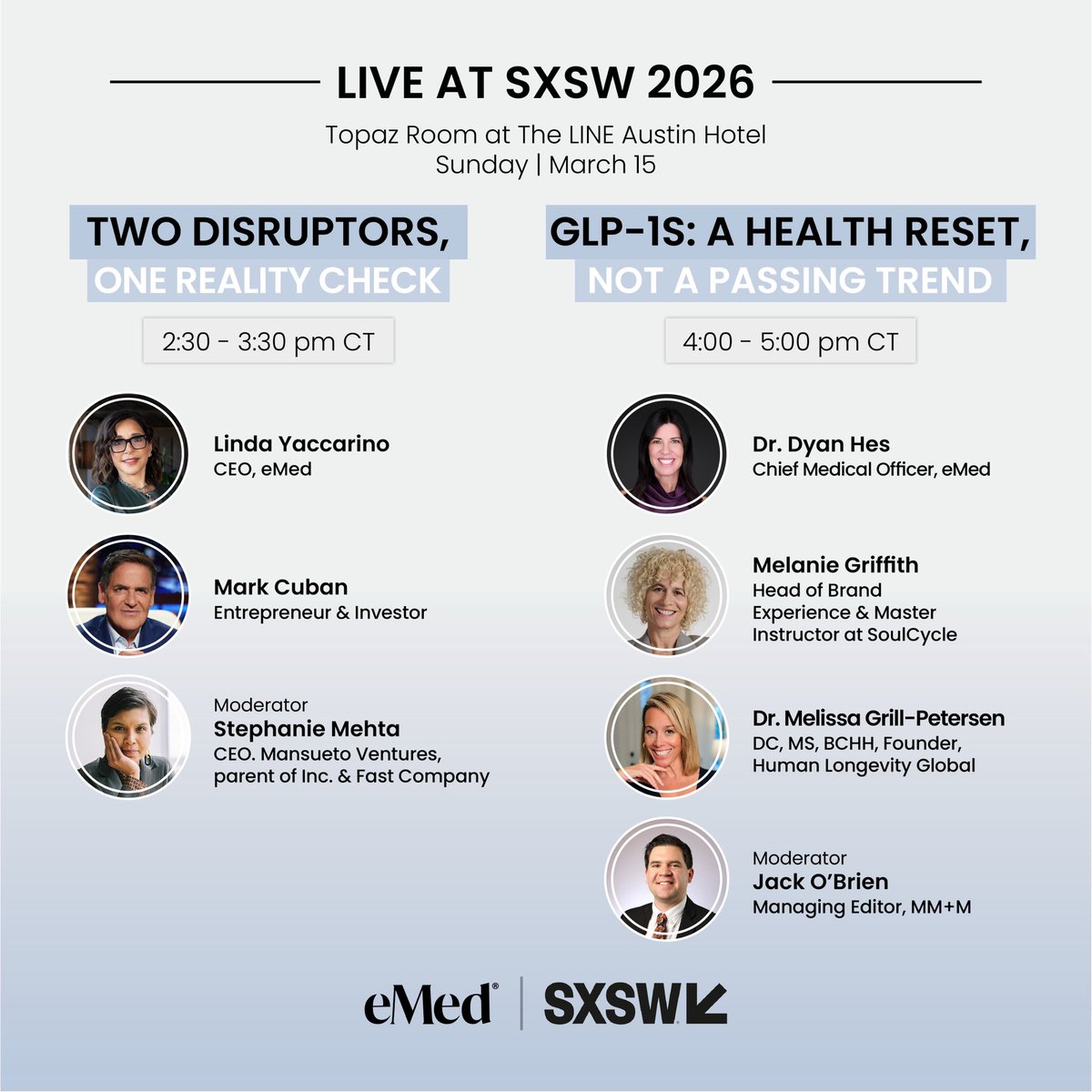GLP-1s are having a moment, but they’re not a quick fix or about aesthetics. They represent one of the most consequential health breakthroughs of our time. At <a href="/SXSW/">SXSW</a> I’ll join leaders across health and wellness to talk about what responsible GLP-1 use actually looks like.
