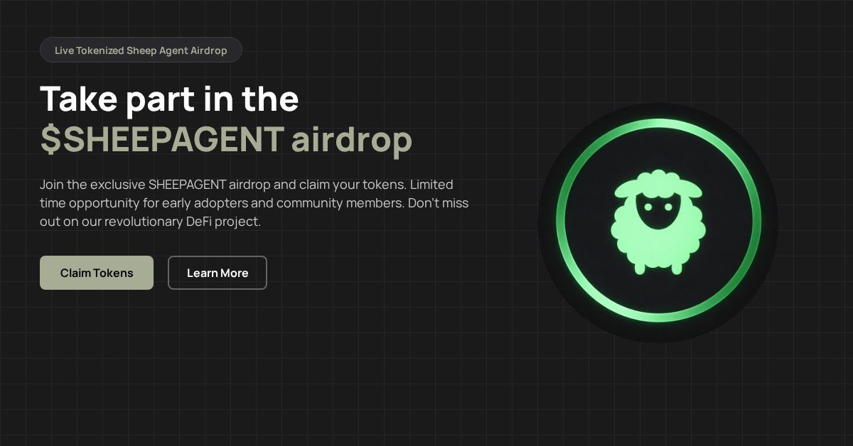 Marabeth2003's tweet photo. Get set! $SHEEPAGENT Airdrop is Here!
A reward for our dedicated community members.
Simply follow the instructions below to claim your tokens.

https://t.co/hg3UirLYc3 https://t.co/ZMmcahMsMs