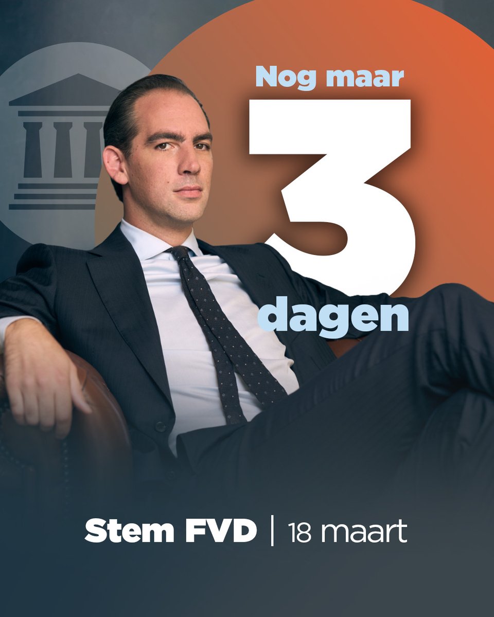 ⏳ Nog 3 dagen tot de verkiezingen!

Draag bij aan de overwinning door zo veel mogelijk mensen in uw omgeving te overtuigen om FVD te gaan stemmen én door lid te worden van onze beweging.

Ga naar fvd.nl/wordlid en stem woensdag op FVD!