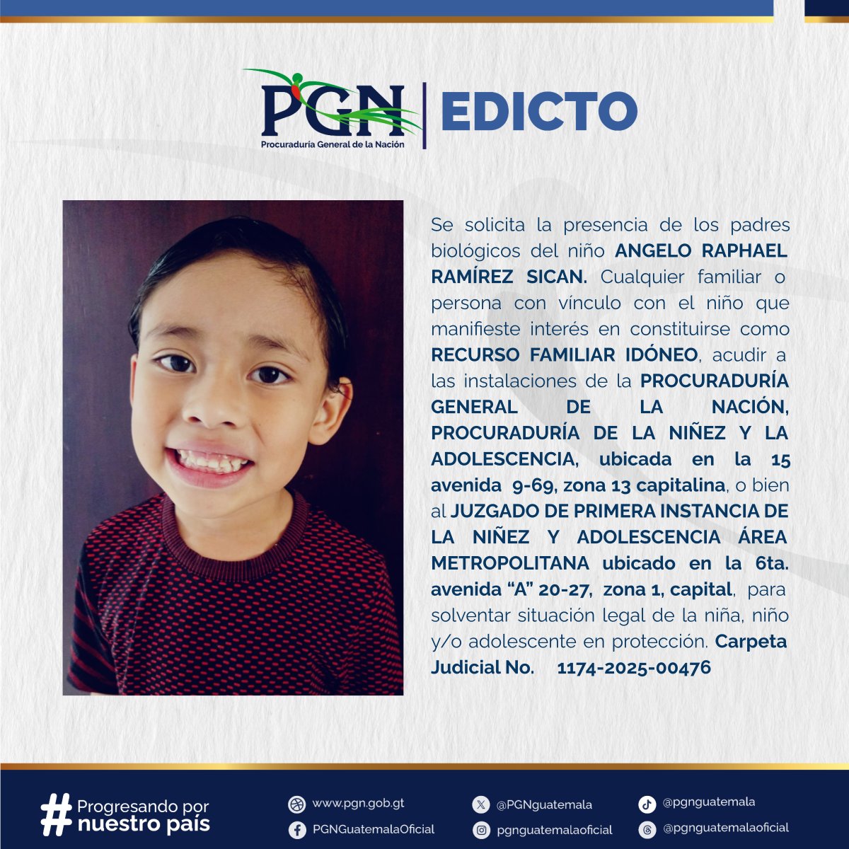 PGNguatemala's tweet photo. Tu ayuda es importante, comparte la imagen para encontrar un familiar. #Edicto #PGN https://t.co/T5yY6pmn9r