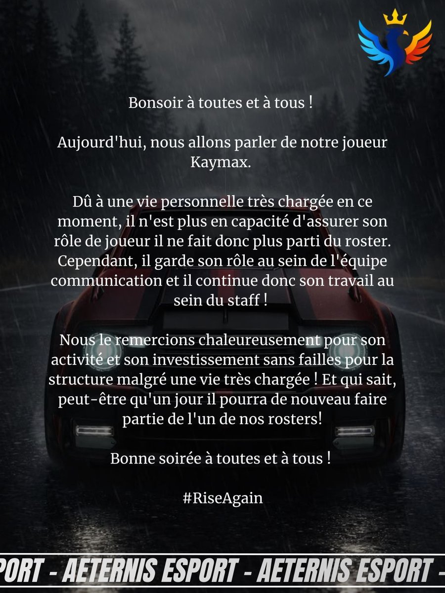 AeternisEsport's tweet photo. Aujourd’hui nous abordons la situation de Kaymax et son évolution au sein de la structure !
Un grand merci Kaymax pour l’intérêt que tu portes à la structure !
#RiseAgain 🦅🔥 https://t.co/7bzQE3ONxc