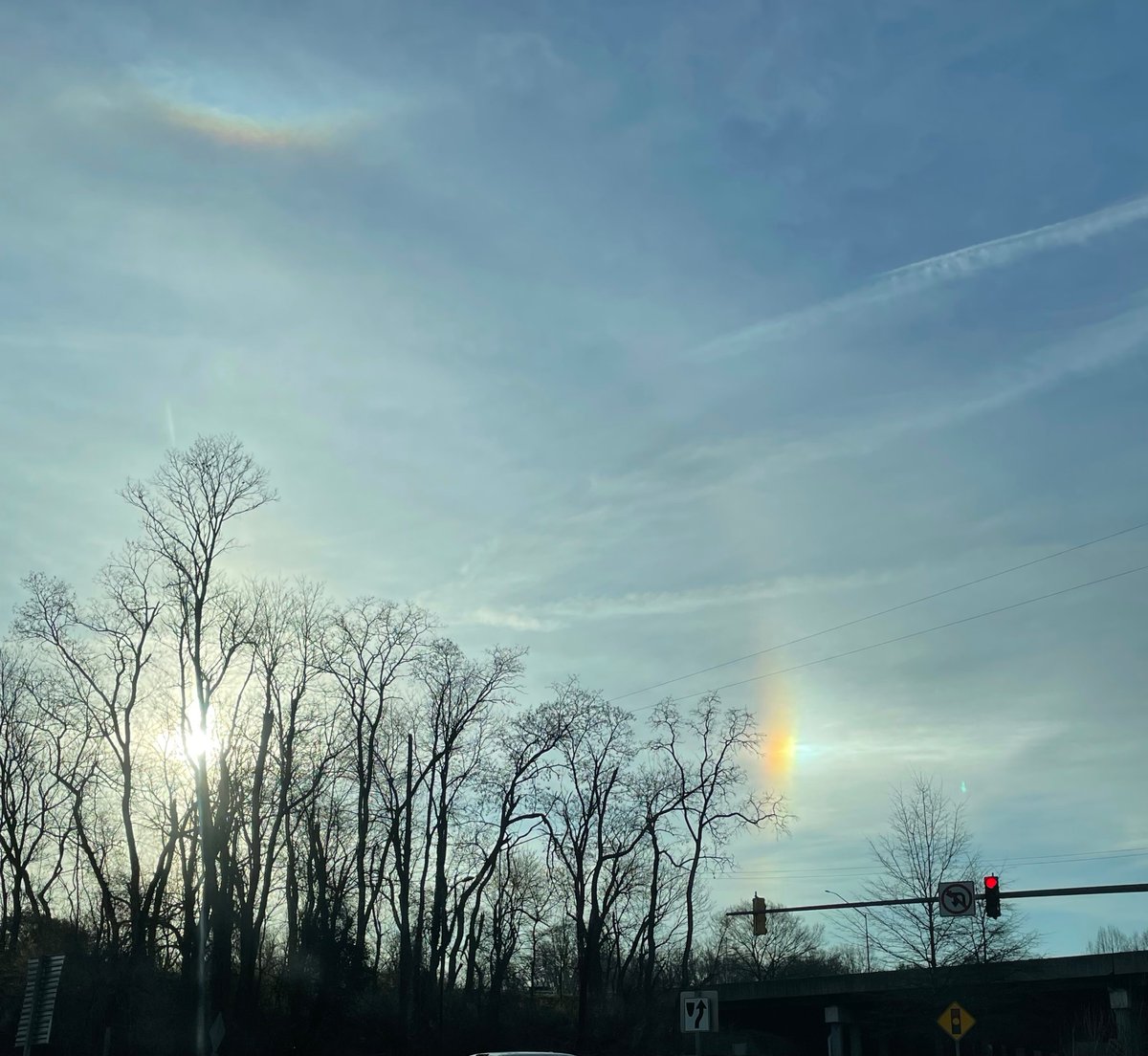 neddamk's tweet photo. Picture of a “sundog” (I think?) during the commute this morning from Olney to Bethesda! Kathleen M https://t.co/tOippxnsr1
