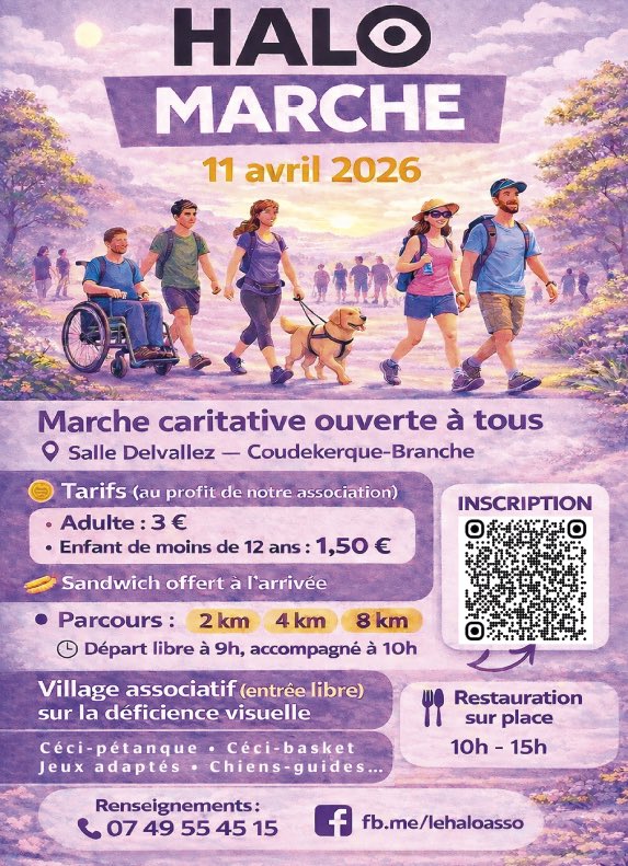 lehaloasso's tweet photo. 11 Avril. Coudekerque-Granche. Marche solidaire &amp; village associatif d’information et de sensibilisation à la déficience visuelle. Venez nombreux!

Réservation: https://t.co/4fHYIyHUy1 https://t.co/N54H4O4fMj