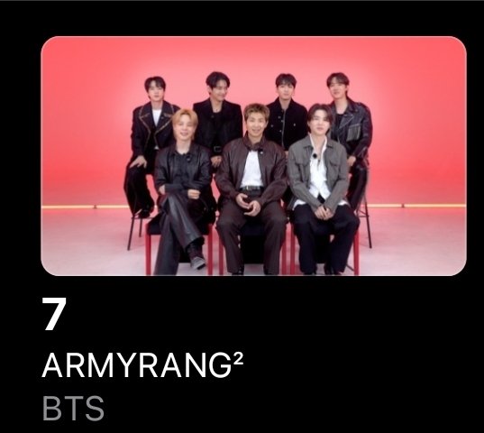 btsarmystreamer's tweet photo. ARMYRANG is now at no. 7 😭 on Apple Musics Top Videos (ALL GENRE) Chart in Australia!!!

Can we push to Top 5? https://t.co/geEK6mZcEN