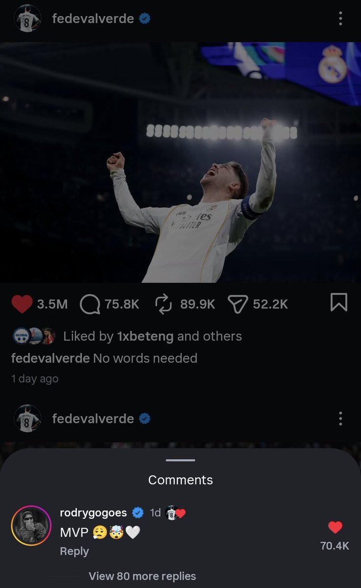 Delabmanon's tweet photo. @1xBet_Eng This photo shows Federico Valverde after scoring a hat trick in the match, earning him the Man of the Match award – a truly outstanding performance.

1032604485 https://t.co/uI18vBlvLz