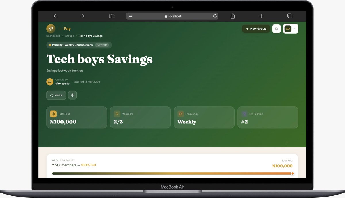 team_grate2205's tweet photo. Week 2 building AjoPay @afritechjournal

What we built:
• Designed the digital Ajo group flow
• Users can create a savings circle and define contribution &amp; payout cycles

Challenge: Turning a trust-based community system into a transparent digital process.
#BuildInPublicATJ https://t.co/erOaXjUjSb