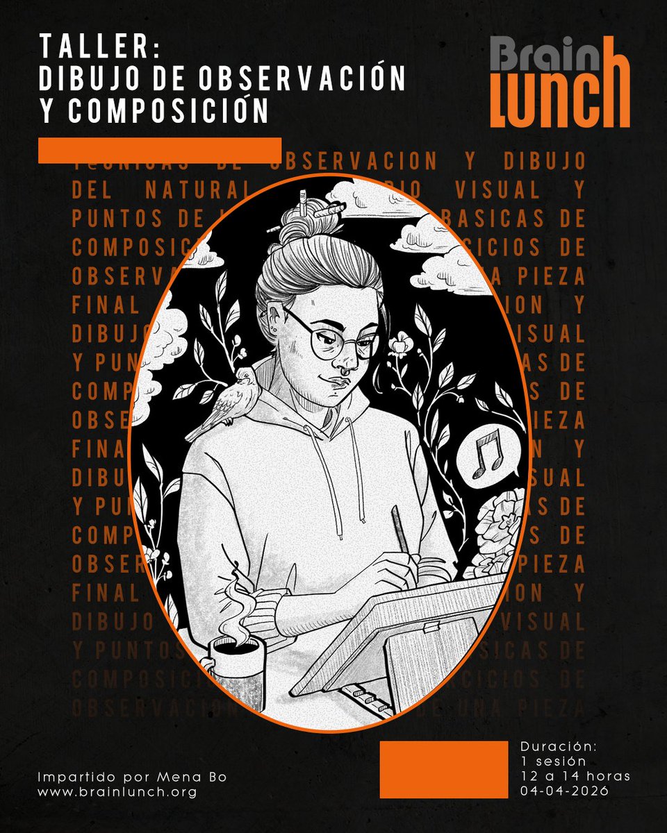 BrainLunch's tweet photo. 🎨 Taller: Observación y Composición
Aprende a crear dibujos que no solo se vean bien, sino que cuenten algo 
Ideal para quienes quieren desarrollar su ojo artístico y elevar su composición.
👉 Manda DM para más información
#tallerdearte #ilustracion #cdmx #narvarte #composición https://t.co/J8Mew8wbIY