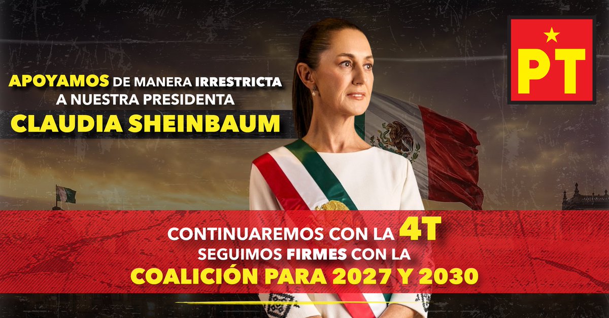 Apoyamos de manera irrestricta a nuestra presidenta, Claudia Sheinbaum. Continuaremos con la #4T y seguiremos firmes en la coalición para 2027 y 2030.

Nuestro voto es un acto de congruencia.

#PTesla4T #ReformaElectoral
#Congruencia #LealtadAlPueblo