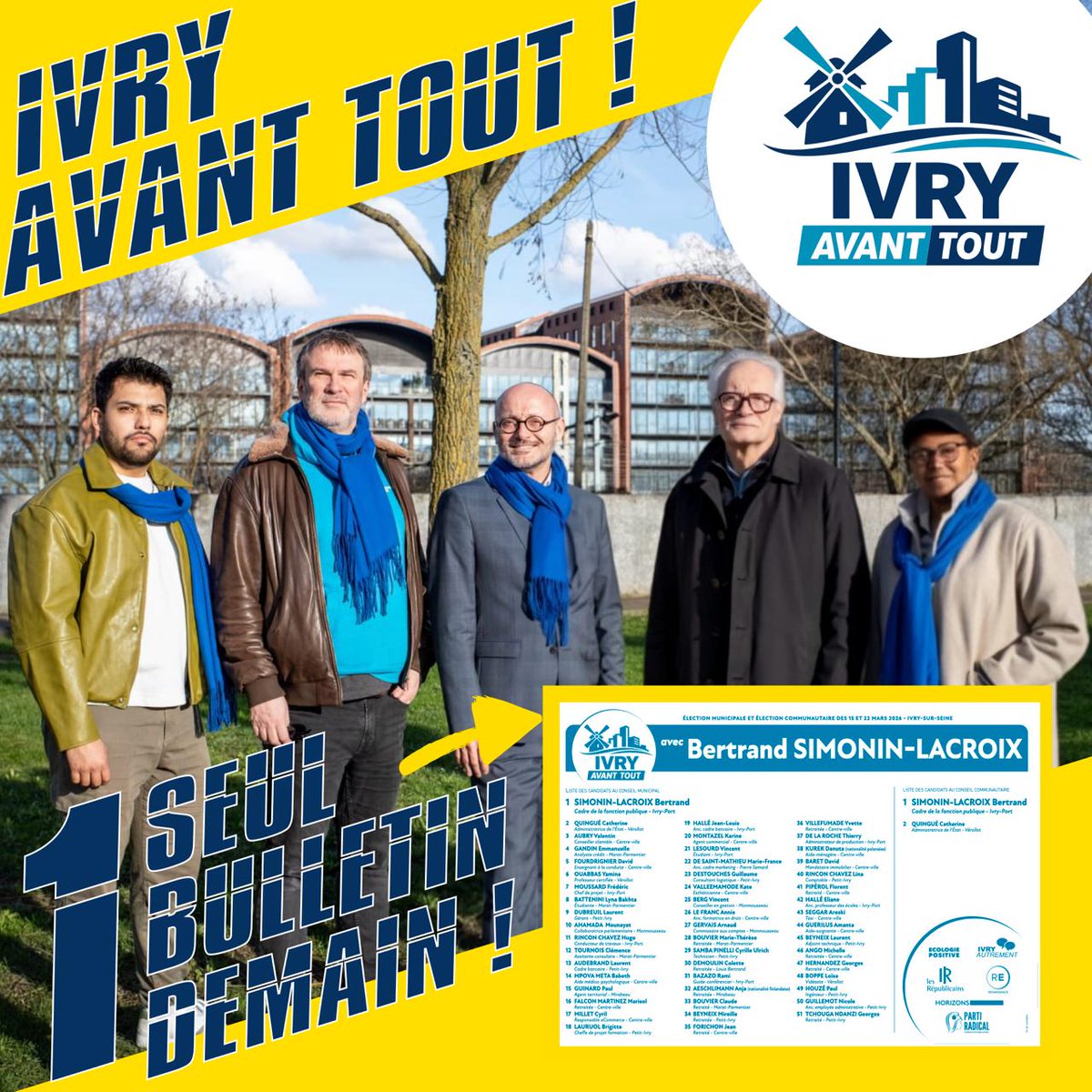 IvryAvantTout's tweet photo. Ivryens, demain le choix vous appartient ! 🗳️

Soutenue par @lesRepublicains, @Renaissance @HorizonsLeParti, @PartiRadical et @EcologiePosit, notre liste est la seule alternative crédible.

Demain, 1 seul tour, 1 seul bulletin : Ivry Avant Tout ! 🇫🇷🤝 https://t.co/yGfXNHP1Bj