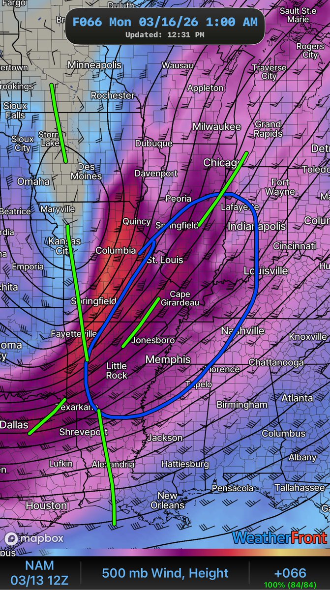 I65WxSils's tweet photo. For what it’s worth, I was *about* to post this ~ 2hrs ago but got carried away at work… but look how the Negative Tilt begins to buckle the Wind Field by 10pmSunday. 
Several embedded shortwaves are in the flow. All hazards are at play with Supercells possible just ahead https://t.co/alaVnNGGIo