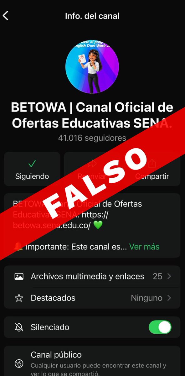 SENAComunica's tweet photo. 🚨🚨 ¡ALERTA! 🚨🚨
Está circulando un canal de WhatsApp FALSO que nos está suplantando. ❌

⚠️ No entregues tus datos.
⚠️ No hagas pagos.
⚠️ No caigas en manos inescrupulosas.

Recuerda: Nuestro canal oficial de WhatsApp es 👉 https://t.co/QYEBKoj0Hs

Comparte esta información y evita que alguien más sea engañado.

#EstoEsFalso💚