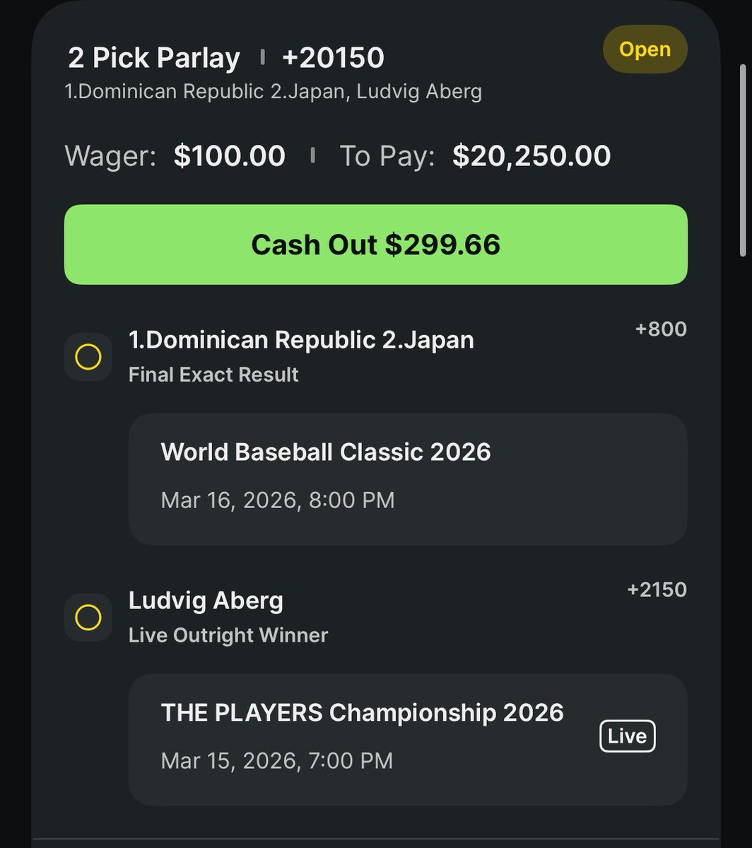 VegasMinion's tweet photo. This is what they call the Luddy Dominican Republic special!! 🇸🇪🇩🇴

#WorldBaseballClassic #WBC #WBC2026 #THEPLAYERS #Ludvig #Aberg #TPCsawgrass #golf #baseball 

All picks tracked on @ActionApp (VegasMinion) 

Follow all of my ✍️ over at @ActionNetworkHQ https://t.co/V6KRyx2mf9