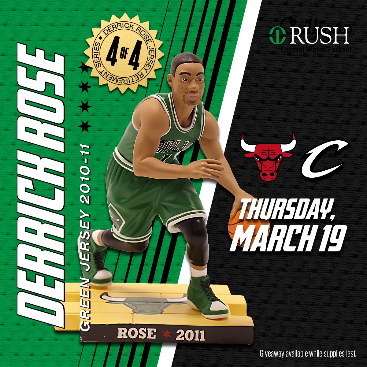 chicagobulls's tweet photo. 🌹 Don't miss our Green Jersey Derrick Rose Figurine Giveaway on March 19, while supplies last!