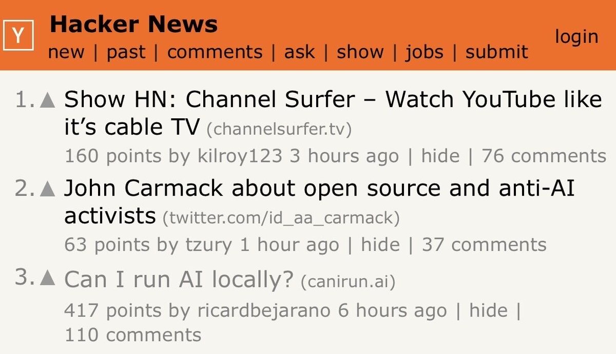¡Salgo en portada de Hacker News! Mi web canirun.ai que te da una puntuación sobre qué modelos locales de IA puedes mover con tu hardware.