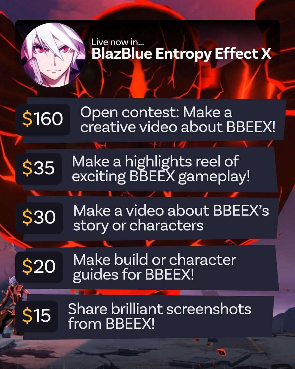 JustAbout__'s tweet image. Our #BlazBlue Entropy Effect X rewards are flying faster than Taokaka's paws!

Get into this amazing fighting #roguelike and win real-money prizes for great content: buff.ly/ElUc8yC

@BBEE_Global #ContentCreators