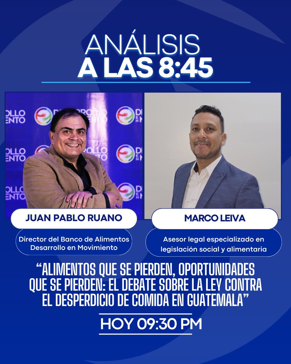 📡 No se pierda esta noche en #ALas845 la entrevista con Juan Pablo Ruano, director del Banco de Alimentos Desarrollo en Movimiento, y Marco Leiva, asesor legal especializado en legislación social y alimentaria.

🗣 Para conversar sobre, “Alimentos que se pierden, oportunidades