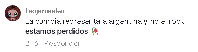 Me dejaron este comentario en un tik tok en el que hablo que hice cumbia experimental para nuestro juego y no hay manera que no me cague de risa cada vez que lo leo. Es todo perfecto.
El username, el mensaje, el emoji al final. Es un poema al esnobismo.