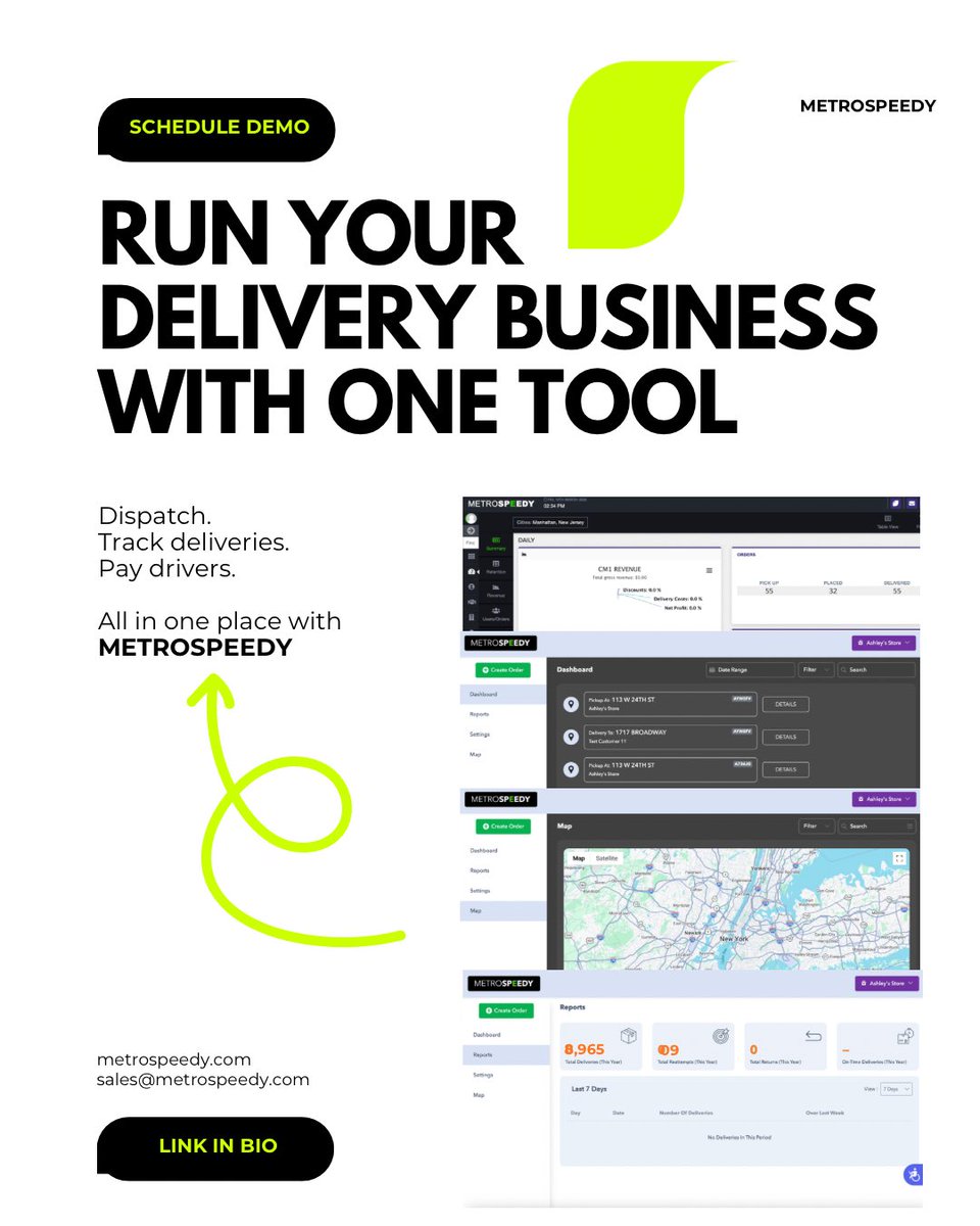 Still running your delivery operation across multiple systems?

MetroSpeedy helps courier companies manage dispatch, tracking, and driver payments in one place.

Simplify your workflow.
Scale your operation.

Link in bio to learn more.
#metrospeedy #lastmilelogistics #logistics