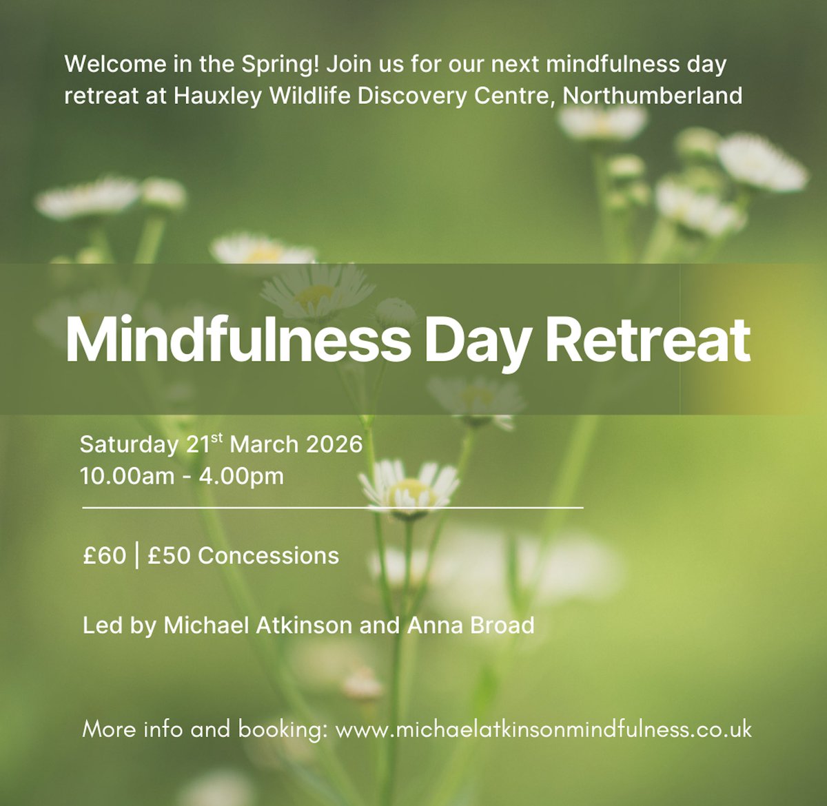 Michael80678264's tweet photo. Welcome in the Spring! Join us for our next mindfulness day retreat at Hauxley Wildlife Discovery Centre, Northumberland, on Saturday 21st March 2026. More information and booking here: https://t.co/sQl1yYN9MH https://t.co/RoQyKu1FcT