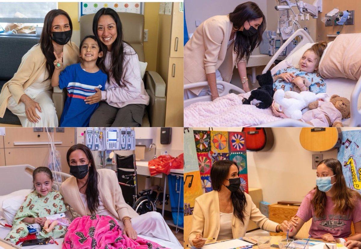 DBrown99944's tweet photo. While so-called 'working royals' chug beer for a bit of attention - Meghan, Duchess of Sussex quietly paid a return visit to California Hospital Los Angeles (CHLA) - spending time with sick kids/families and highlighting CHLA's annual #MakeMarchMatter fundraising campaign. https://t.co/x45Qu4WJXf