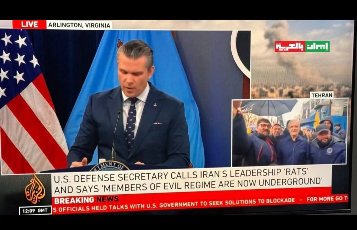 If you were looking for one picture to sum up this disaster, here’s Al Jazeera live split screening the shit out of Hegseth.