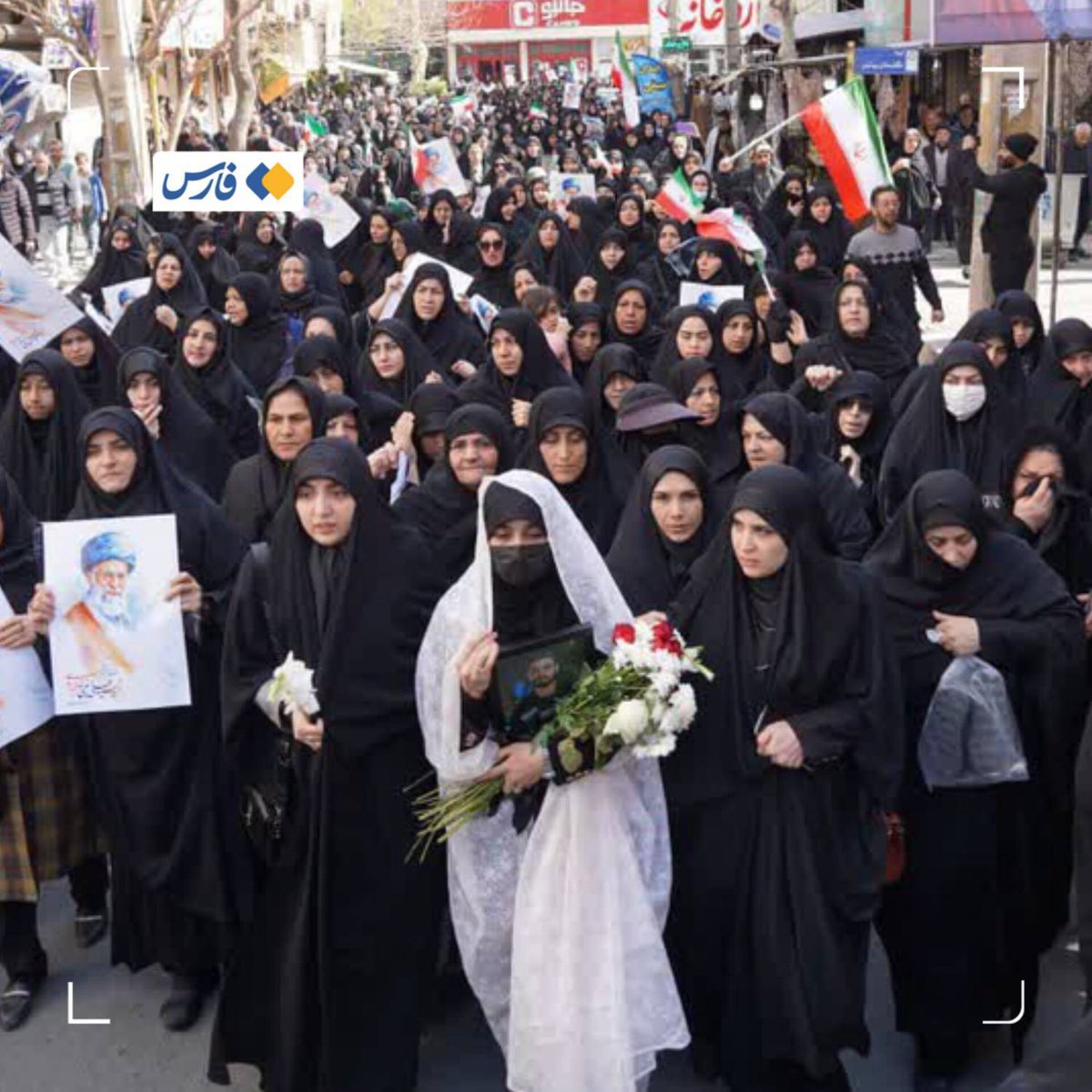 Mohammed Naghavi's wedding was due in a couple of weeks.  He was killed in the US/Israel bombings. His fiancée attended his funeral in a white veil with a bouquet of flowers.

Artwork by Masumeh Saidi, digital arts student at <a href="/irib_uni/">IRIB UNIVERSITY</a>.