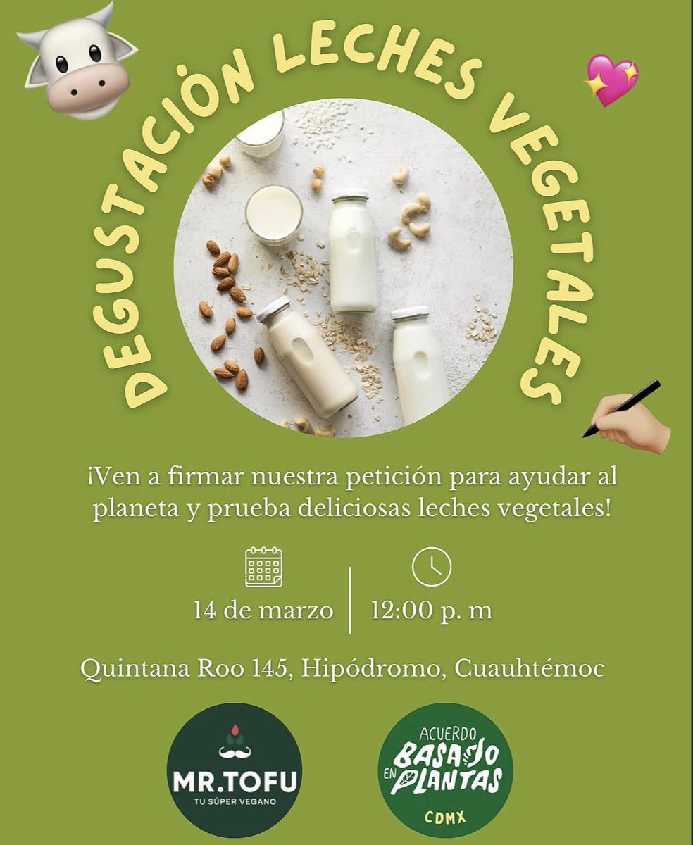 Te invitamos a nuestra próxima degustación de leches vegetales en colaboración con Mr. Tofu. 🌱
Ven a probar, cuestionar lo que consumimos y descubrir alternativas más compasivas.
#PBT #ABP

plantbasedtreaty.org/es/