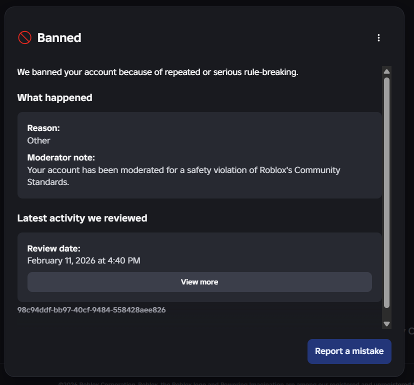 maricapi10's tweet photo. @Roblox Hello @Roblox I believe your moderation mistakely banned my 2 accounts on Feb.11th banwave. User:hauntedmysta and User:terribleweefee. Both followed TOS and one has an email that wasnt ever linked to it. I'd appreciate if support(human) check them. Thank you https://t.co/RXdrHzrNbQ