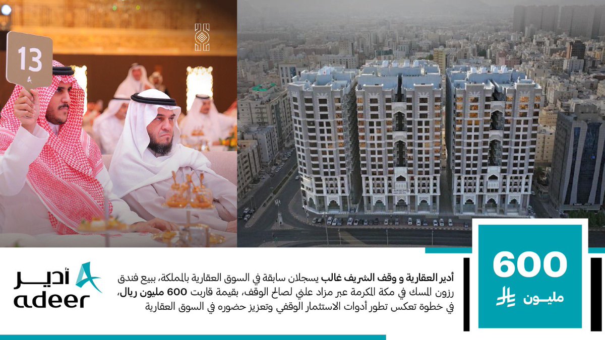 أدير العقارية ووقف الشريف غالب يبيعان فندق رزون المسك بمزاد علني