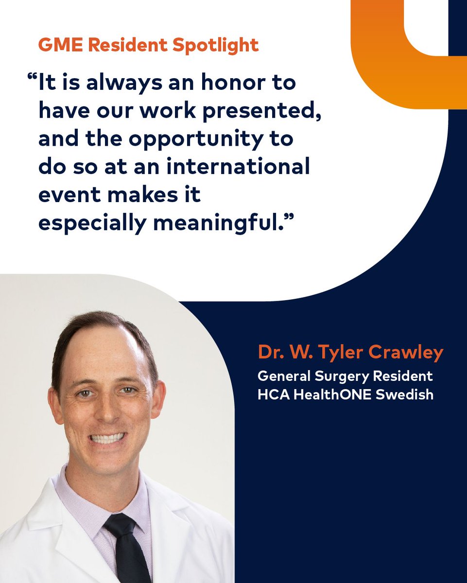 HCAhealthcare's tweet image. Congratulations to Dr. W. Tyler Crawley, a PGY-V resident at HCA HealthONE Swedish, whose internationally recognized research on complex upper cervical injuries is helping inform patient care. Learn more about his award &amp;amp; our GME program: bit.ly/4cjB8Pz. #PositiveImpact