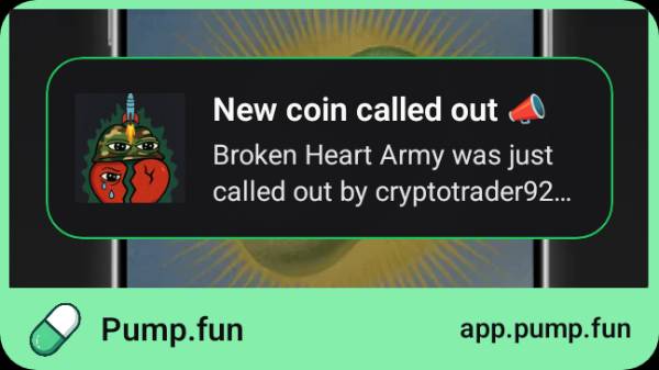 Just called out Broken Heart Army at $2.49K mcap. Follow me on pump.fun app to get instant alerts: join.pump.fun/HSag/2r6e4uvd