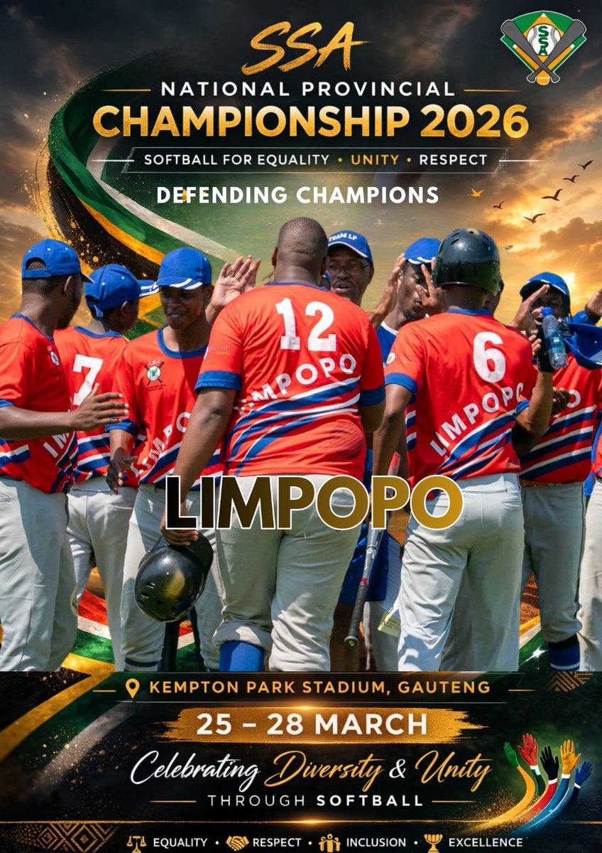 softballSA_1's tweet photo. NPC Countdown – Day 12
Power. Precision. Champions.
🏆 Limpopo Men dominated the field to claim the 2025 NPC title, showing resilience and championship spirit every inning.
🔥 Who will challenge the kings of 2025?
#NPC2026 #SoftballSA #LimpopoSoftball #Champions #RoadToNPC https://t.co/Kd7Zo2ESc1