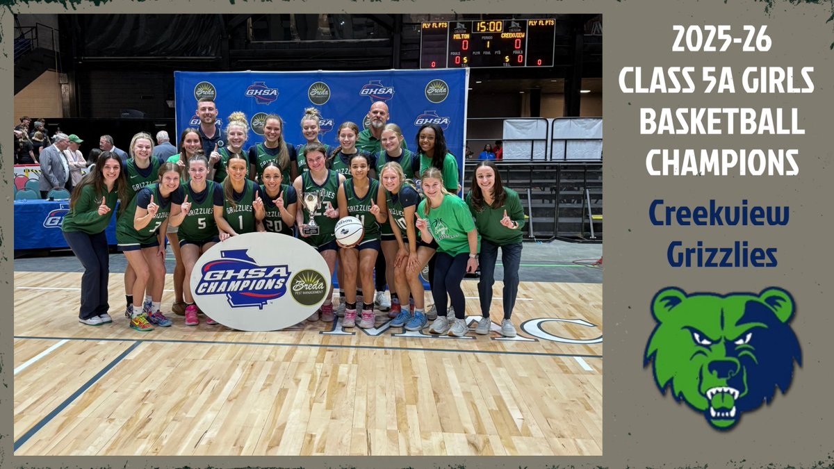State Basketball Championship | 🏀🏆
Congratulations to the Grizzlies of <a href="/CreekviewWBB/">CreekviewWomensBasketball</a> 
2025-26 Class 5A Girls Basketball Champions  
<a href="/CreekviewWBB/">CreekviewWomensBasketball</a> 45 - <a href="/MiltonGBBALL1/">Milton</a> 43
<a href="/MaconCentreplex/">Macon Centreplex</a> - <a href="/BredaPest/">Breda Pest</a> 
Full Stats available @ bit.ly/46XXa70